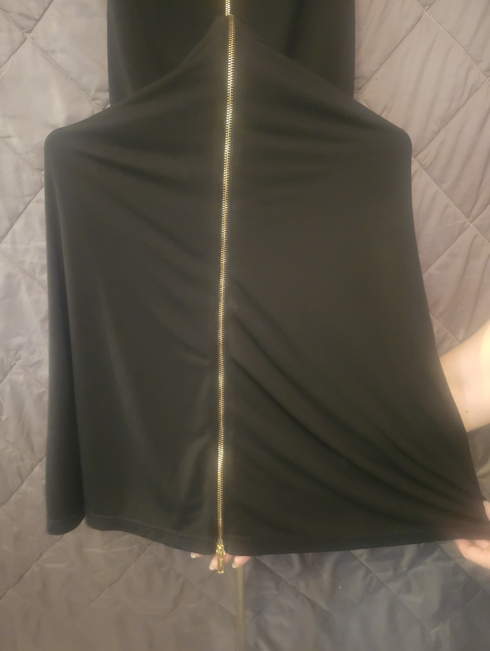 Sleeveless Black Maxi Dress with Gold Zip Front - Picture 2 of 4